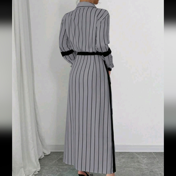 Women Long Sleeve Striped Mini Dress - Picture 3 of 4